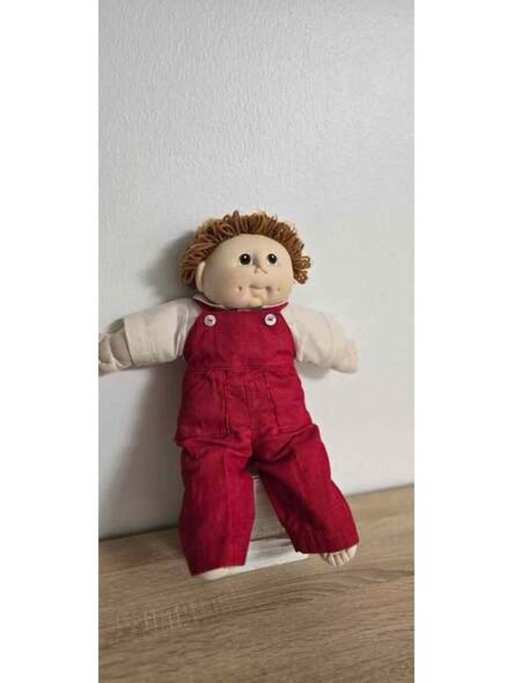 Vintage 1984 Doll Baby Homemade Cabbage Patch Kid Vintage Red Yarn Hair Overalls